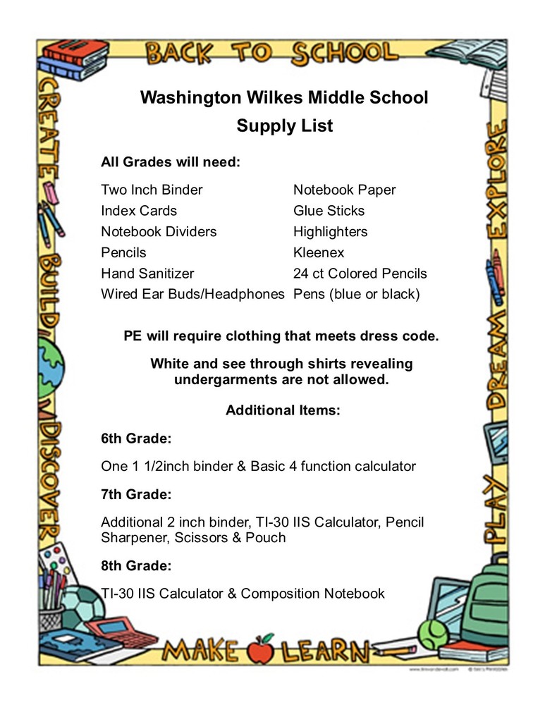 WWMS School Supply List